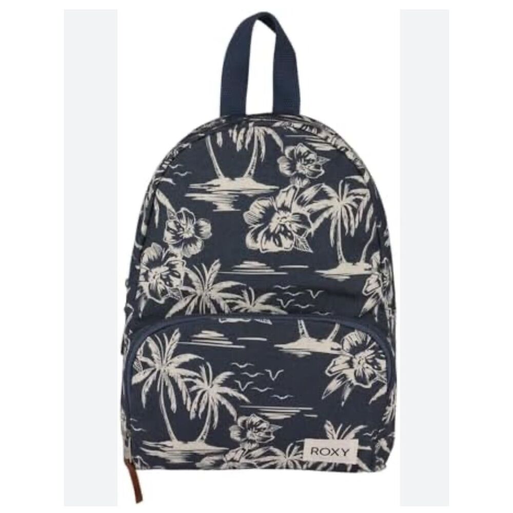 ROXY Sugar Baby Canvas Backpack Blue /White Palm Trees, NWT